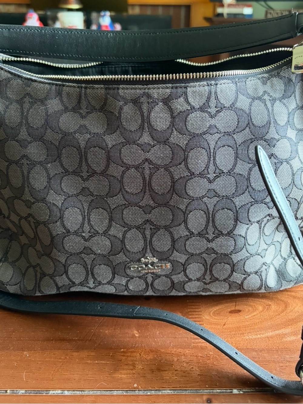 Coach Signature East West Canvas Shoulder Bag in Charcoal. Excellent Condition
